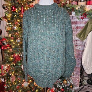 Aran Islands Knitwear Green 100% Wool Sweater Medium Made in Ireland